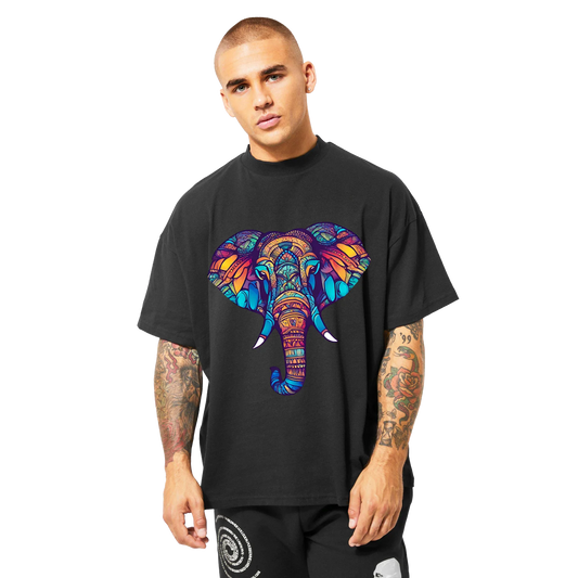 Lucky Elephant (Blue) Front Placement)- Oversized T-shirt