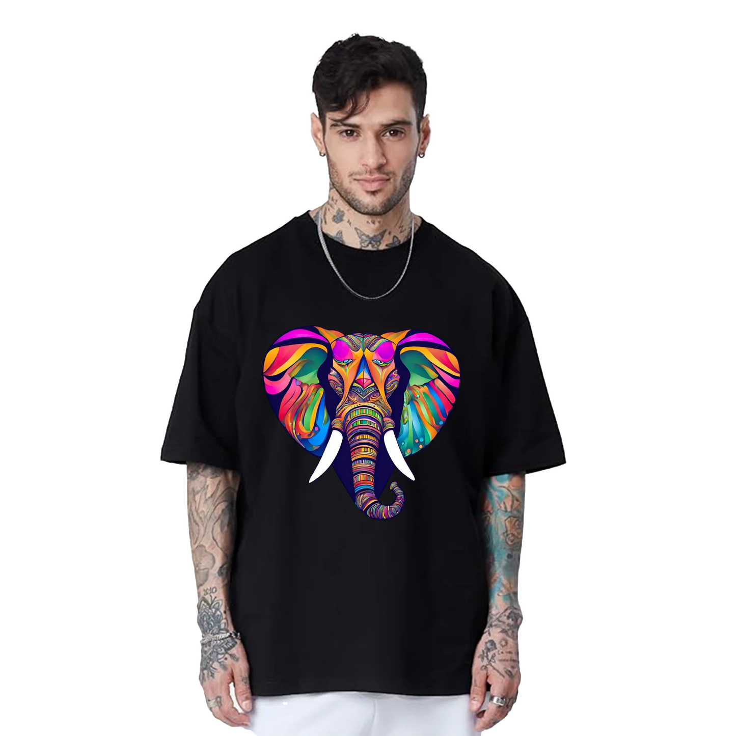 Lucky Elephant (Pink) Front Placement)- Oversized T-shirt