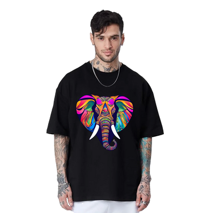 Lucky Elephant (Pink) Front Placement)- Oversized T-shirt