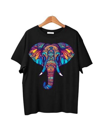 Lucky Elephant (Blue) Front Placement)- Oversized T-shirt